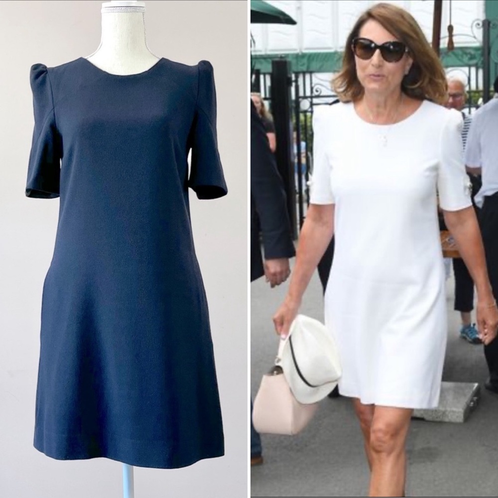 Goat x Jane Atelier Hansel Wool Puff Shoulder Mini Shift Dress in Navy Size 2